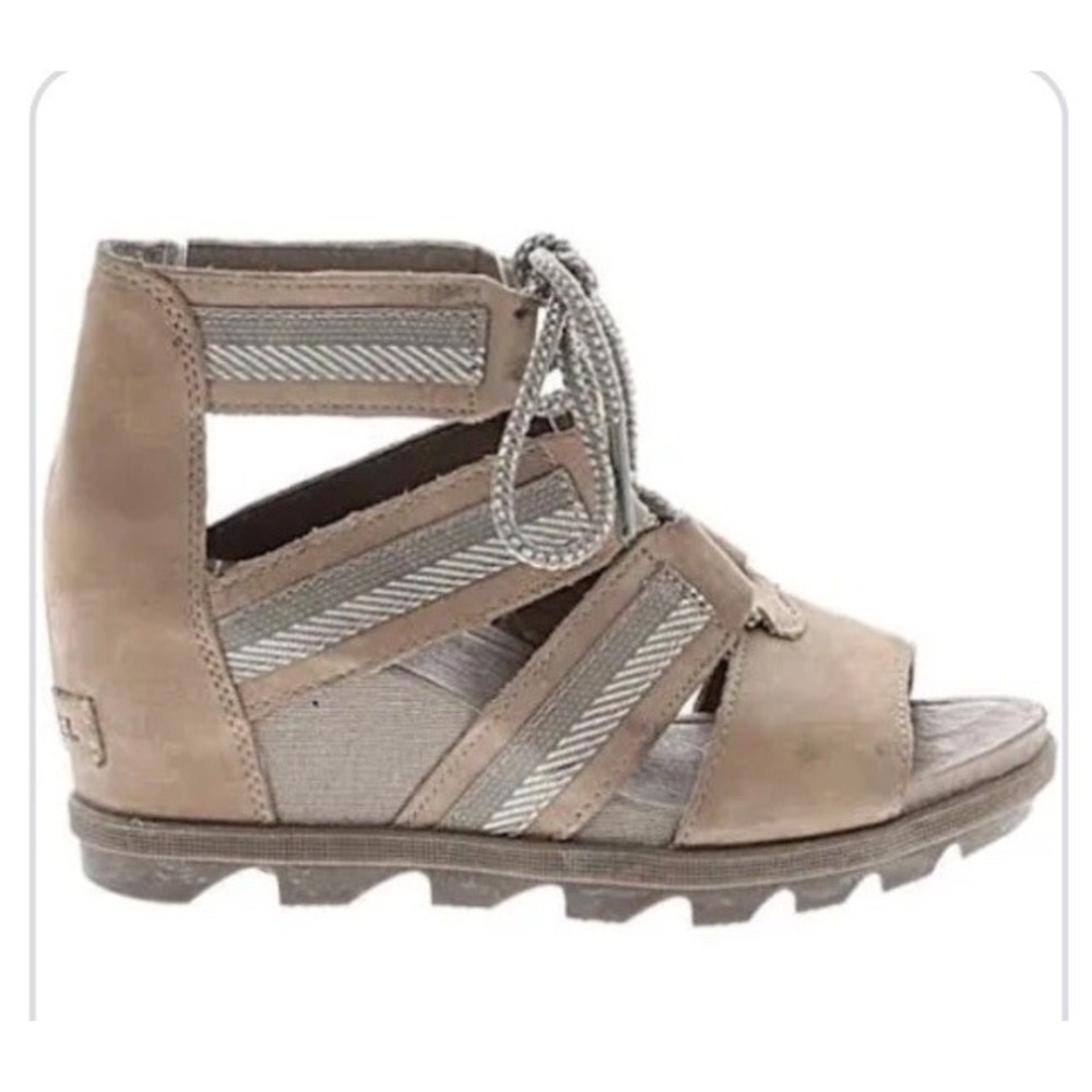 Sorel Joanie II Lace Beige Gladiator Wedge Open Toe Sandals Shoes Women's 8